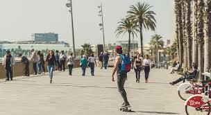 This makes barcelona one of europe's most. Hd Wallpaper Spain Barcelona People Walking Longboard Guy Backpack Wallpaper Flare