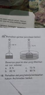 Loncat ke navigasi loncat ke pencarian. Perhatikan Gambar Percobaan Berikut Besar Gaya Ke Atas Yang Diberikan Zat Cair Sebesar Brainly Co Id