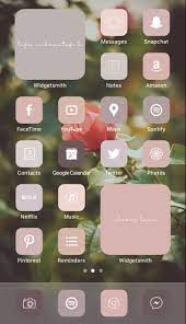 Aesthetic Ios 14 Iphone Home Screen Layout Inspiration App Icon Pack Pink Mauve Neutral Iphone Home Screen Layout App Icon Homescreen