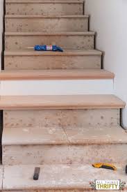 You've removed the ugly carpet from your stairs, and underneath, you find horrible osb chipboard! New Wooden Stair Treads Reveal Finally All Things Thrifty