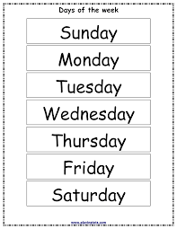 free printable learning s kids worksheets days of the week