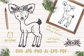 Download Baby Deer With Flowers Crown Svg Favn Cut File 389826 Illustrations Design Bundles