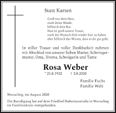 Para relatora rosa weber, 'se impõe a apreciação imediata' dos pedidos de suspensão de a ministra rosa weber, do stf, determinou que o ministério da saúde reabra leitos de uti para. Traueranzeigen Von Rosa Weber Wirtrauern