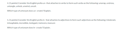 The door unlocked from the inside. 4 5 Points Consider The English Prefix Un That Chegg Com