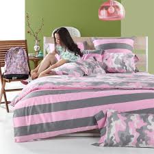 Like the warm greys monochromatic gray bedroom design with soft gray walls paint color and white nailhead trim bed upholstered in gray trellis fabric. Gray Pink And White Camouflage Pattern With Wide Ticking Stripe Full Queen Size Girls Bedroom 100 Cotton Bedding Sets Enjoybedding Com