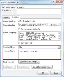 Using Stored Procedure As Data Source In Excel Data Saved Passwords Sql Commands