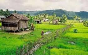 Gambar ini tentunya berasal dari imajinasi pembuatnya akan permainya alam yang tersimpan di dalam ingatan mereka. Pemandangan Kampung Yang Indah