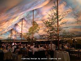An Abstract Ripple Pattern Illuminates A Sailcloth Tent Canvas Like A Vibrant Sunset Lighting Design C Event Tent Decor Wedding Tent Lighting Tent Decorations