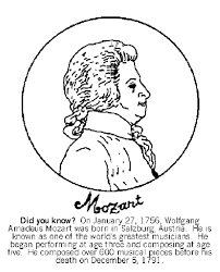 Two beautiful coloring pages of mozart and the horn are included in this music history set. Wolfgang Amadeus Mozart Coloring Page Crayola Com