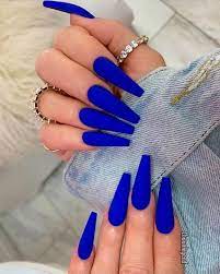 So Cute Navy Matte Nails Coffin Shaped Coffinnails Coffinnailshape Mattenails Navynails Blue Acrylic Nails Blue Coffin Nails Long Acrylic Nails Coffin