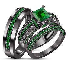 Black And Green Wedding Rings Green Sapphire Engagement Ring Wedding Band Trio Set Black Gold Fn 925 Silver Green Sapphire Engagement Ring Engagement Rings Sapphire Wedding Rings Engagement