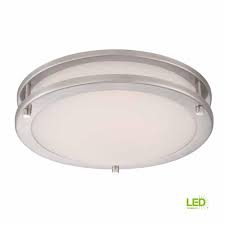 11 8 In X 3 18 Hampton Bay 120 Watt Equivalent Brushed Nickel Integrated Led Low Profile Flushmount With Frosted White G Glass Shades Hampton Bay White Glass