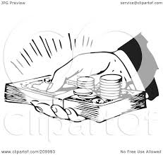 Coin money clipart black and white clipart panda free clipart. Royalty Free Rf Clipart Illustration Of A Retro Black And White Hand Holding Cash And Coins By Bestvector 209993