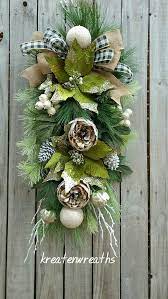 Winter Wreath Winter Door Swag Natural Black Poeny And Etsy Christmas Wreaths Christmas Swags White Christmas Wreath