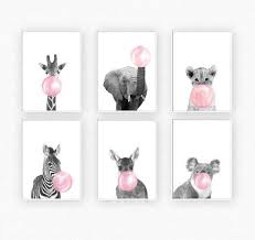 Girl Nursery Decor Safari Printable Set Of 6 Funny Animal Etsy Nursery Decor Girl Nursery Animal Prints Safari Nursery Decor