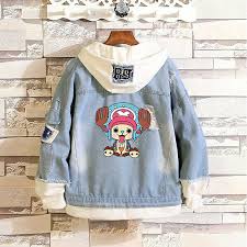 Details About Anime One Piece Tony Chopper Denim Hoodie Jean Jacket Hooded Layered Cowboy Coat