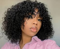 Density Kinky Curly Wig] Short Bob Curly Human Hair Wigs With Bangs 12 inch