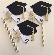 Gold Graduation Hat Centerpiece Picks Glittery Gold White Black Graduation Centerpiece Graduation Hat Graduation Hat Graduation Center Pieces Gold Graduation
