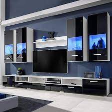 festnight hochglanz 8 tlg wohnwand wohnzimmer anbauwand schrankwand tv mobel schwarz blaue led lichter modernes fernsehzimmer tv mobel weiss tv mobel schwarz