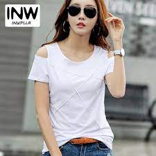 New Summer T-shirts Women Tshirts Ladies Open Shoulder Tops Tees Female T- Shirt T Shirts For Women Womens Fashion Casual Chic Fashion Clothes Women