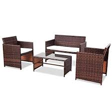 Goplus Rattan Sofa Furniture Set Outdoor Garden Patio 4 Piece Cushioned Seat Mix Brown Wicker Rattan Furniture Set Rattan Patio Furniture Sofa Furniture