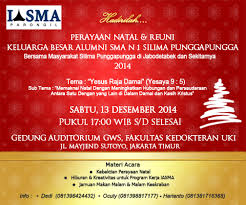Contoh tema tema acara natal dan ayat natal duniakumu. Undangan Perayaan Natal Reuni Keluarga Besar Alumni Sma N 1 Silima Punggapungga Bersama Masyarakat Silima Punggapungga Di Jabodetabek Dan Sekitarnya Tahun 2014 Perayaan Natal Reuni Keluarga Besar Alumni Sma