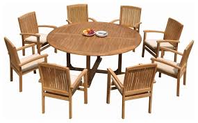 Shop curated dining sets that sell best through our stores. 9 Piece Outdoor Teak Dining Set 72 Round Table 8 Wave Stacking Arm Chairs Transitional Outdoor Dining Sets By Teak Deals Houzz