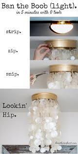 Tie on white embroidery floss strings around hoop about 5 inches long to attach to ceiling with small nails or push pins. Diy Flush Mount Lighting 2 Ways To Modernize Boob Lights