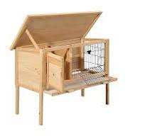 Clapier en bois sur pieds pour lapins et rongeurs - L. 91 x P. 45 x H. 70  cm - Naturel - LAPIUS