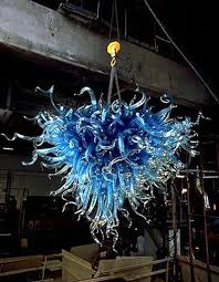 The chandelier is created with the beauty of the large plate ranging in size from 18 diameter to 28 diameter.glass components are added to create a custom fixture. Hand Made Blown Glass Chandelier Lighting Blue Color Etsy