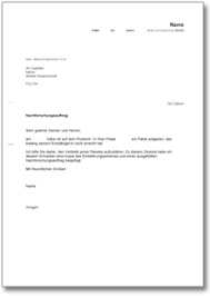 Der nachforschungsauftrag wird aber nicht nur bei der post verwendet, sondern findet auch im natürlich kann die eigene bank dies direkt ablesen, der vorgang wird aber beschleunigt, wenn der. Begleitschreiben Zu Einem Nachforschungsauftrag Bei Verlust Eines Pakets Ch Musterbrief Download