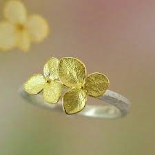 Silver And Gold Ring Hydrangea Stacking Ring Sterling Silver Etsy Floral Engagement Ring Botanical Jewelry Sterling Silver Rings