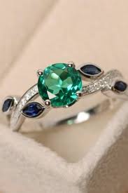 For Sale Emerald Ring Green Emerald Ring Multistone Ring Leaf Emerald Engagement Ring Vintage Engagement Rings Unique Engagement Rings