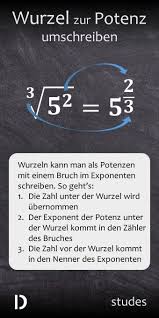 So steht a−2 für 1/a2 und a3/5 für die. Wurzel Zur Potenz Umschreiben Mathematik Lernen Wurzel Lernen Tipps Schule