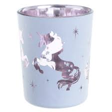 The collection features a unicorn tea set, fluffy cloud towels, and iridescent glassware, amongst (many) other things. Enchanted Rainbow Unicorn Candle Holders Blue Heart Designs