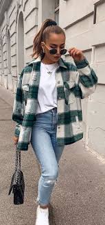 Black And White Checkered Fluffy Jacket Beautiful Jeans And Coat Plaid Autumn Is At The Door And With It New Fashion Trends Beautiful Jeans And Coat With Tee Beautiful Clothing Of In 2020 Trendy Fall Outfits Winter Fashion