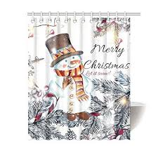 Gckg Christmas Snowman Snowflakes Shower Curtain Happy New Year Polyester Fabric Shower Curt Christmas Shower Curtains Snowflake Shower Fabric Shower Curtains