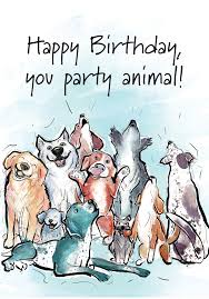 Birthday greeting card with two cute puppys. Party Animal Dog Birthday Card St Thomas Greetings