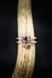 Cleopatra Art Deco Wedding Band Set Featuring A Salt Pepper Diamond In 14k Gold Fully Customizable Wedding Band Sets Custom Wedding Rings Wedding Rings