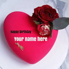 Beautiful Red Heart Birthday Wishes Cake With Your Name Romantic Name Bday Cake Print Birthday Wishes Cake Birthday Cake Write Name Birthday Wishes And Images