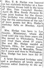 Sarah Arvazine “Sally” Boston Sledge (1866-1959)