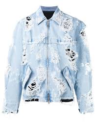 Shop Unravel Project Destroyed Denim Jacket Designer Denim Jacket Destroyed Denim Jacket Blue Jacket Men