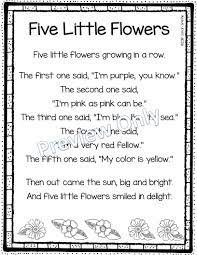Five Little Flowers Printable Flower Poem For Kids Spring Poems For Kids Spring Poem Spring Songs For Kids