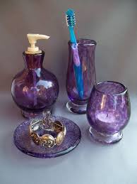A safe option for bathroom is traditional white color. Hand Blown Art Glass Bath Accessories Reserved For Jason Purple Bathroom Accessories Purple Bathroom Decor Purple Bathrooms
