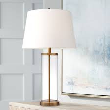 The interwoven bamboo rattan shade is. 360 Lighting Coastal Table Lamp Glass Cylinder Gold Fillable White Drum Shade For Living Room Family Bedroom Bedside Nightstand Walmart Com Walmart Com