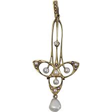 14kt Yellow Gold Upside Down Cross Pendant With Pearls And 07ctw Diamond Art Nouveau Jewelry Adornment Jewelry Deco Jewelry