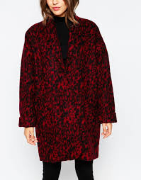 Ganni Leopard Print Coat In Red Black Lyst