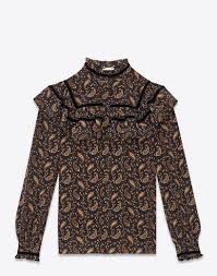 Black And Gold Blouse Saint Laurent 70 S Folk Blouse In Black And Gold Paisley Printed Silk Crepe In Black Gold Modesens Silk Crepe Silk Printing Paisley Print