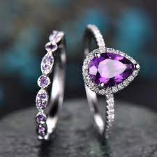 Female Purple Water Drop Ring Set Fashion 925 Silver Love Engagement A Gemstones Ener Purple Engagement Rings Amethyst Wedding Rings Amethyst Ring Engagement