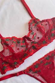 Rubuvi طقم ملابس داخلية نسائية من Lora Salmon بدون سلك داخلي من التول